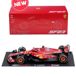 Bburago F1 2024 Ferrari SF-24 Leclerc with Helmet DELUXE Case 1:18 Model 16815L