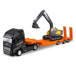 Bburago Street Fire Hauler Volvo w/Excavator Diecast Toy B18-32312