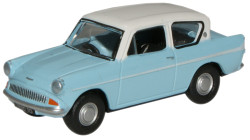 Oxford Diecast 76105007 Ford Anglia Light Blue/Ermine White OO Gauge