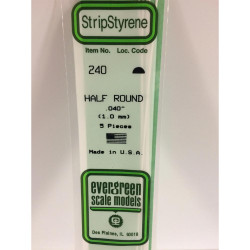 Evergreen 240 - 0.04"/1mm Polystyrene Half Round 14"/35cm Lengths pcs