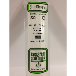 Evergreen 230 - 0.312"/7.9mm Polystyrene 14"/35cm Tubes 3pcs