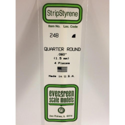 Evergreen 248 - 0.06"/1.5mm Polystyrene Quarter Round 14"/35cm Lengths 4 pcs