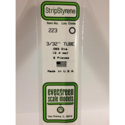 Evergreen 223 - 0.093"/2.4mm Polystyrene 14"/35cm Tubes 6pcs