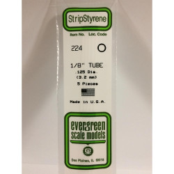 Evergreen 224 - 0.125"/3.2mm Polystyrene 14"/35cm Tubes 5pcs