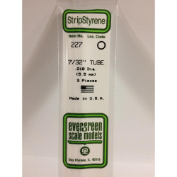 Evergreen 227 - 0.219"/5.5mm Polystyrene 14"/35cm Tubes 3pcs