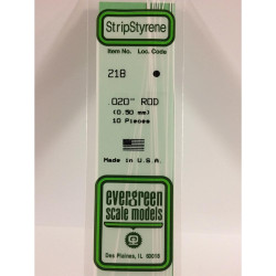 Evergreen 218 - 0.02"/0.5mm Polystyrene 14"/35cm Rods 10pcs