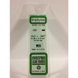Evergreen 100 - 0.01" x 0.02" Polystyrene Strips 14"/35cm 10pcs