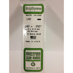 Evergreen 149 - 0.04" x 0.25" Polystyrene Strips 14"/35cm 10pcs