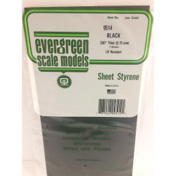 Evergreen 9514 Polystyrene 0.03" Opaque Black Sheets x2 6" x 12"
