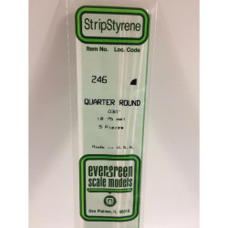 Evergreen 246 - 0.03"/0.75mm Polystyrene Quarter Round 14"/35cm Lengths 5 pcs