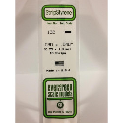 Evergreen 132 - 0.03" x 0.04" Polystyrene Strips 14"/35cm 10pcs