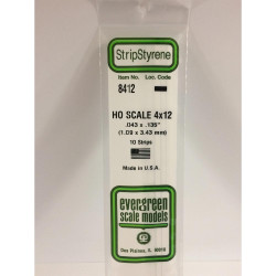 Evergreen 8412 - 0.043" x 0.135" Polystyrene HO-Scale Strips 14"/35cm 10pcs