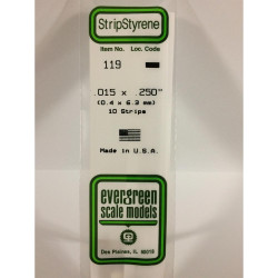 Evergreen 119 - 0.015" x 0.25" Polystyrene Strips 14"/35cm 10pcs