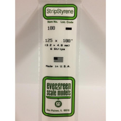 Evergreen 188 - 0.125" x 0.188" Polystyrene Strips 14"/35cm 10pcs