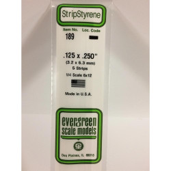 Evergreen 189 - 0.125" x 0.250" Polystyrene Strips 14"/35cm 10pcs