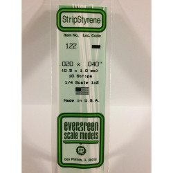 Evergreen 122 - 0.02" x 0.04" Polystyrene Strips 14"/35cm 10pcs