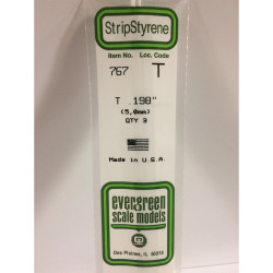 Evergreen 767 - 0.198"/5.0mm Polystyrene T-Shapes 14"/35cm 3 pcs