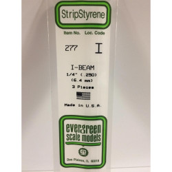 Evergreen 277 - 0.25"/6.3mm Polystyrene I-Beams 14"/35cm 3 pcs