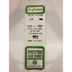 Evergreen 124 - 0.02" x 0.08" Polystyrene Strips 14"/35cm 10pcs