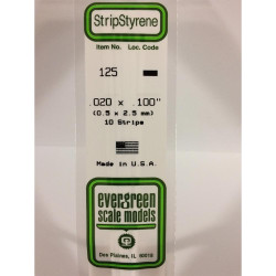 Evergreen 125 - 0.02" x 0.1" Polystyrene Strips 14"/35cm 10pcs
