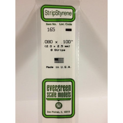 Evergreen 165 - 0.08" x 0.1" Polystyrene Strips 14"/35cm 10pcs