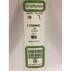Evergreen 756 - 0.188"/4.8mm Polystyrene Z-Channels 14"/35cm 3 pcs