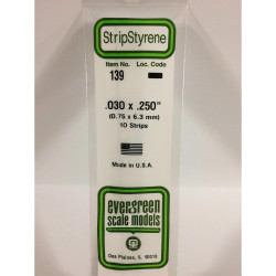 Evergreen 139 - 0.03" x 0.25" Polystyrene Strips 14"/35cm 10pcs