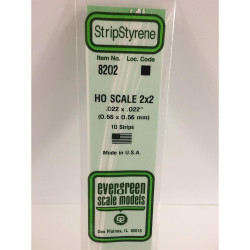 Evergreen 8202 - 0.022" x 0.022" Polystyrene HO-Scale Strips 14"/35cm 10pcs