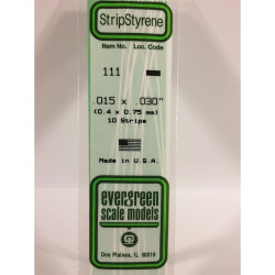 Evergreen 111 - 0.015" x 0.03" Polystyrene Strips 14"/35cm 10pcs