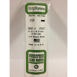 Evergreen 159 - 0.06" x 0.25" Polystyrene Strips 14"/35cm 10pcs
