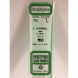 Evergreen 751 - 0.06"/1.5mm Polystyrene Z-Channels 14"/35cm 4 pcs