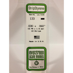 Evergreen 133 - 0.03" x 0.06" Polystyrene Strips 14"/35cm 10pcs