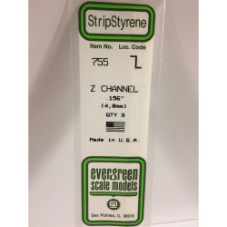 Evergreen 755 - 0.156"/4.0mm Polystyrene Z-Channels 14"/35cm 3 pcs
