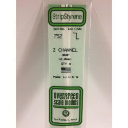 Evergreen 752 - 0.08"/2.0mm Polystyrene Z-Channels 14"/35cm 4 pcs