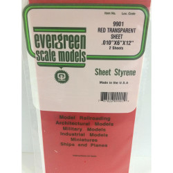 Evergreen 9901 Polystyrene 0.01" Red Transparent Sheets x2 6" x 12"