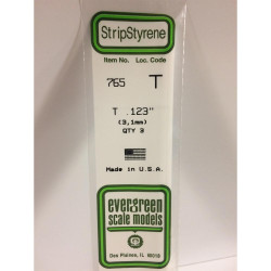 Evergreen 765 - 0.123"/3.1mm Polystyrene T-Shapes 14"/35cm 3 pcs
