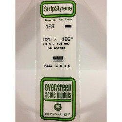 Evergreen 128 - 0.02" x 0.188" Polystyrene Strips 14"/35cm 10pcs