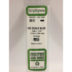 Evergreen 8610 - 0.066" x 0.112" Polystyrene HO-Scale Strips 14"/35cm 10pcs