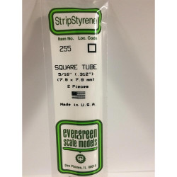 Evergreen 255 - 0.312"/7.9mm Polystyrene 14"/35cm Square Tubes 2 pcs