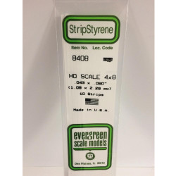 Evergreen 8408 - 0.043" x 0.090" Polystyrene HO-Scale Strips 14"/35cm 10pcs