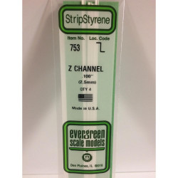 Evergreen 753 - 0.1"/2.5mm Polystyrene Z-Channels 14"/35cm 4 pcs