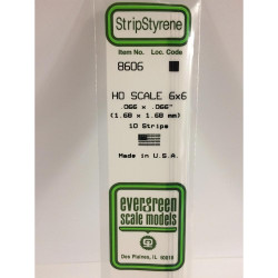 Evergreen 8606 - 0.066" x 0.066" Polystyrene HO-Scale Strips 14"/35cm 10pcs