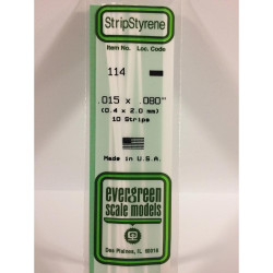 Evergreen 114 - 0.015" x 0.08" Polystyrene Strips 14"/35cm 10pcs