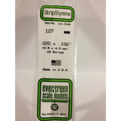 Evergreen 127 - 0.02" x 0.156" Polystyrene Strips 14"/35cm 10pcs