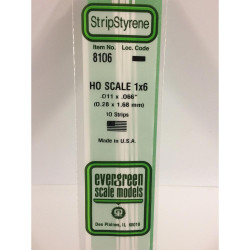 Evergreen 8106 - 0.011" x 0.066" Polystyrene HO-Scale Strips 14"/35cm 10pcs