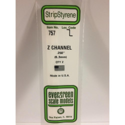 Evergreen 757 - 0.25"/6.3mm Polystyrene Z-Channels 14"/35cm 2 pcs