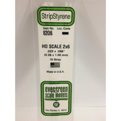 Evergreen 8206 - 0.022" x 0.066" Polystyrene HO-Scale Strips 14"/35cm 10pcs