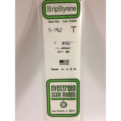 Evergreen 762 - 0.056"/1.42mm Polystyrene T-Shapes 14"/35cm 4 pcs