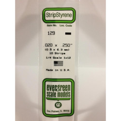 Evergreen 129 - 0.02" x 0.25" Polystyrene Strips 14"/35cm 10pcs