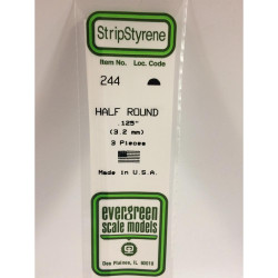 Evergreen 244 - 0.125"/3.2mm Polystyrene Half Round 14"/35cm Lengths 3 pcs
